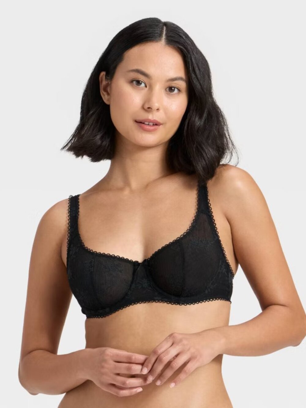Women's Lace Unlined Balconette Bra - Wild Fable Black 36D